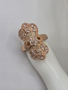 Swarovski Crystal Elements Rose Gold Statement Ring Size 7 Vintage Design Prom